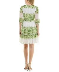 Taylor Women's Floral-Print Tie-Cuff Ruffled-Hem Dress