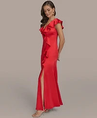 Donna Karan New York Women's Ruffle-v-Neck Sleeveless Gown