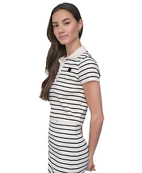 Dkny Jeans Women's Striped Short-Sleeve Polo Shirt - IVK