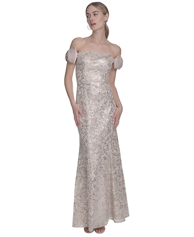 Eliza J Women's Bow-Trim Off-The-Shoulder Sequin Gown