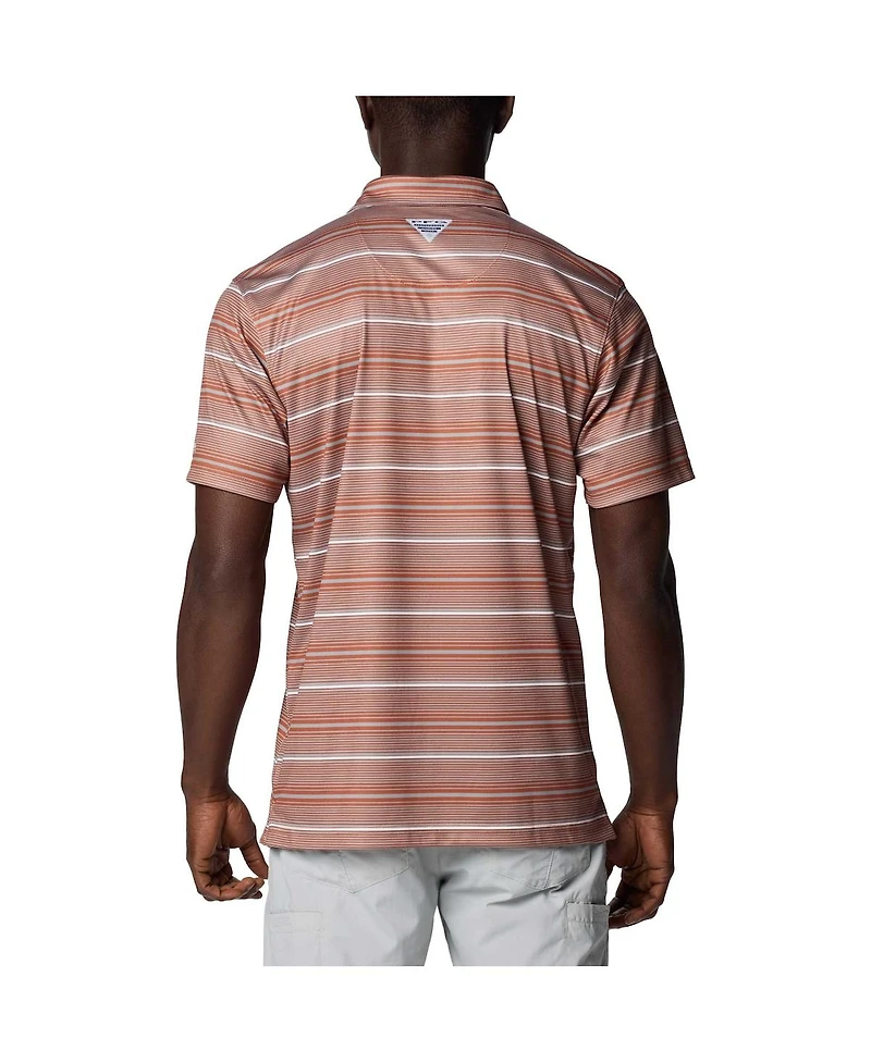 Columbia Men's Texas Orange Longhorns Pfg Super Terminal Tackle Omni-Shade Stripe Polo Shirt