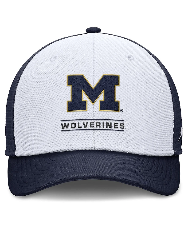 Jordan Men's White/Navy Michigan Wolverines Rise Adjustable Trucker Hat