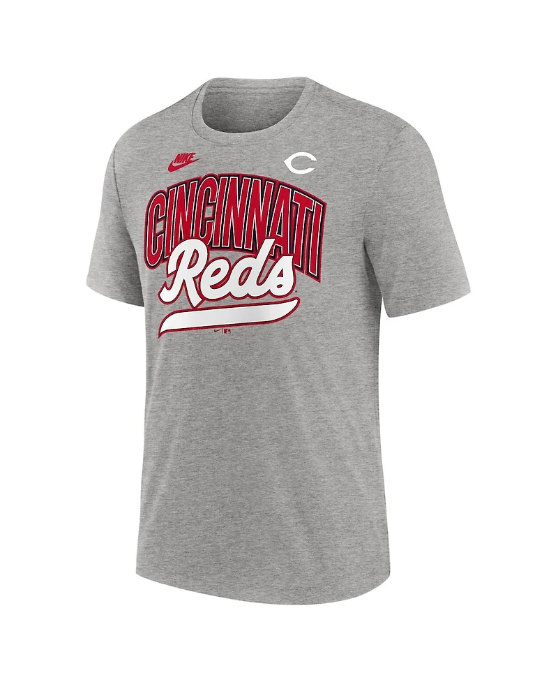Nike Men's Heather Gray Cincinnati Reds Cooperstown Collection Retro Tri-Blend T-Shirt