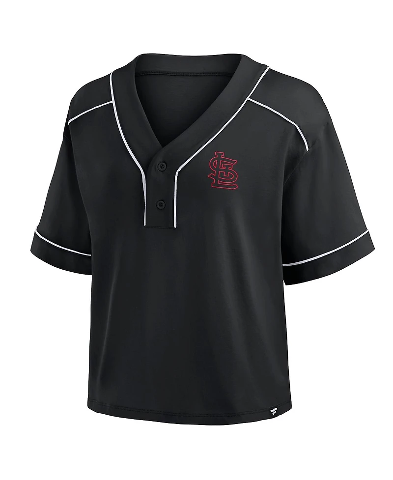 Fanatics Women's Black St. Louis Cardinals Oversized Champ Game Midi Cropped V-Neck T-Shirt