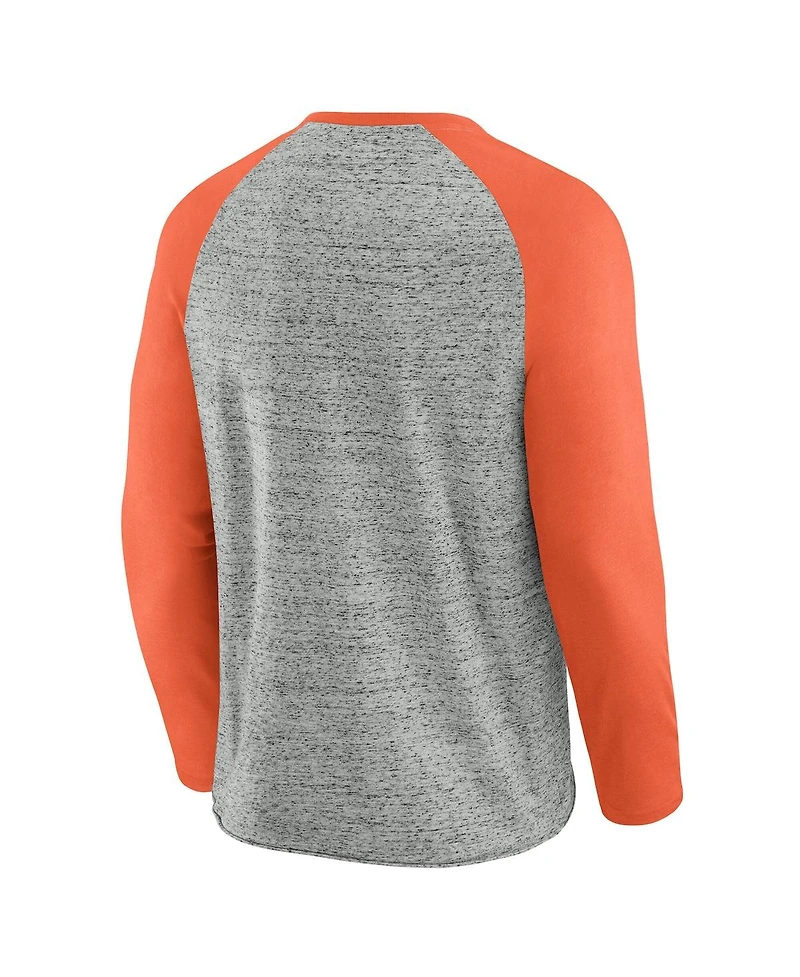 Fanatics Men's Heather Gray Baltimore Orioles Raw Edge Raglan Long Sleeve Baseball T-Shirt
