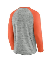 Fanatics Men's Heather Gray Baltimore Orioles Raw Edge Raglan Long Sleeve Baseball T-Shirt