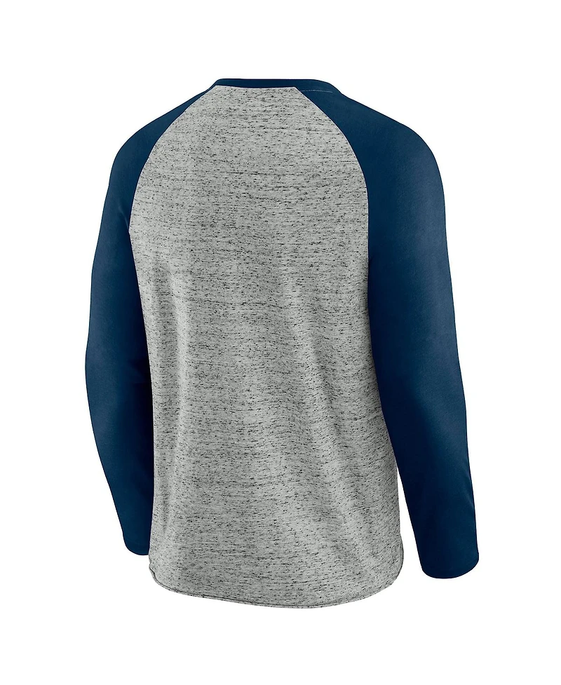 Fanatics Men's Heather Gray New York Yankees Raw Edge Raglan Long Sleeve Baseball T-Shirt