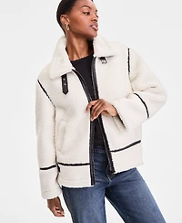 Steve Madden Women's Faux-Sherpa Faux-Leather-Trim Coat