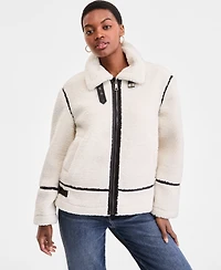 Steve Madden Women's Faux-Sherpa Faux-Leather-Trim Coat