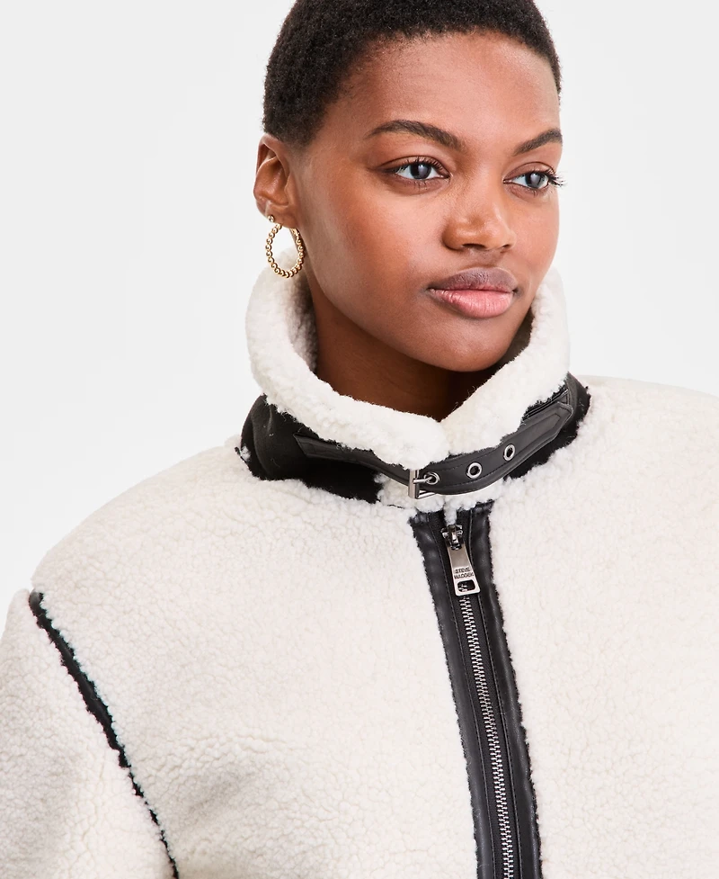 Steve Madden Women's Faux-Sherpa Faux-Leather-Trim Coat
