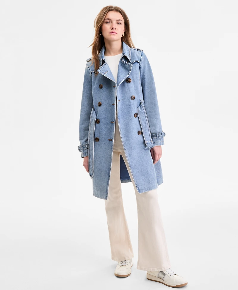 Steve Madden Women's Double-Breasted Denim Trench Coat