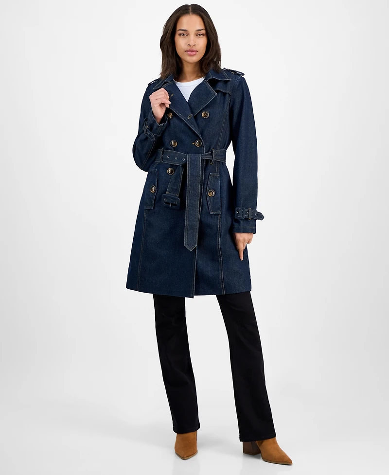 Steve Madden Women's Double-Breasted Denim Trench Coat