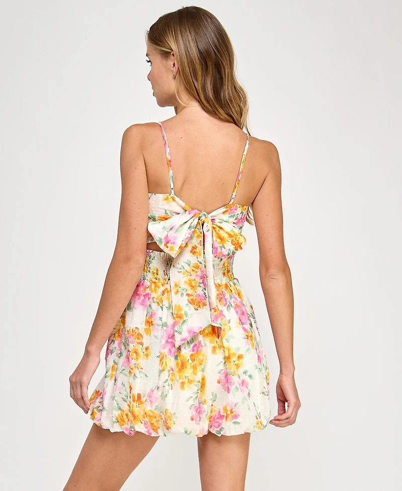 City Studios Juniors' Cotton Floral Clip-Dot Bow-Back Dress