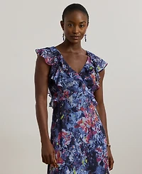 Lauren Ralph Petite Print Ruffle-Trim Georgette Midi Dress