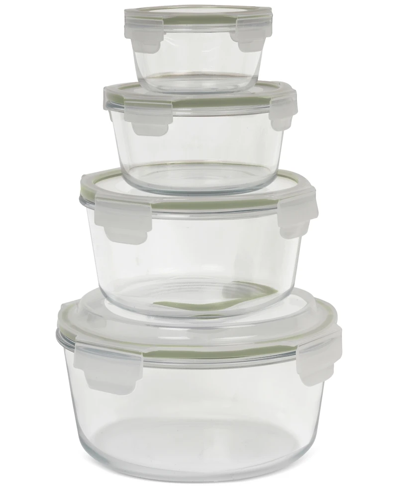 Sedona Kitchen 8-Piece Round Glass Food Storage Bowl & Lid Set