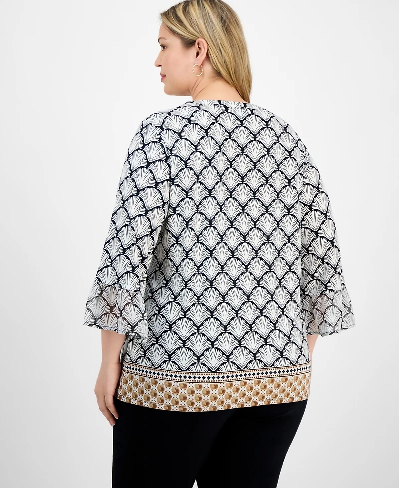 Jm Collection Plus Printed Chiffon-Sleeve Blouse, Exclusively at Macy's