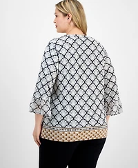 Jm Collection Plus Printed Chiffon-Sleeve Blouse, Exclusively at Macy's