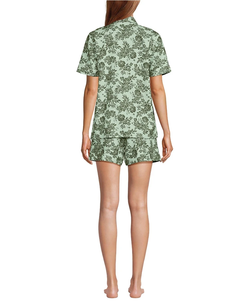 Lands' End Women Linen 2 Piece Pajama Set - Short Sleeve Top and Shorts