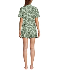 Lands' End Women Linen 2 Piece Pajama Set - Short Sleeve Top and Shorts