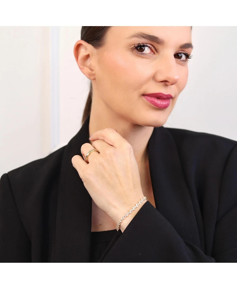 Bling Jewelry Thin Minimalist Delicate Cubic Zirconia Zig Zag Cz Bracelet Yellow Gold Plated