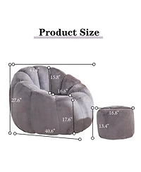 Oversized Faux Fur Bean Bag Chair with Footrest, Soft Floor Sofa for Adults Bedroom or Living Room-The Pop Home