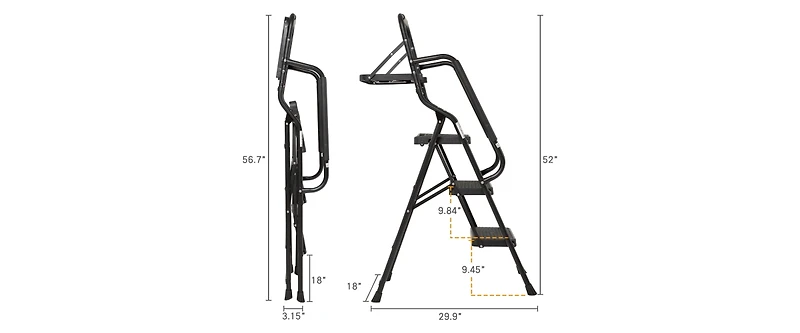 3 Step Ladder Folding Step Stool for Adults with Wide Anti-Slip Pedal, Aluminium Lightweight Foldable Step Ladders