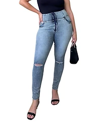 Freddy Women's Curvy Ripped High-Rise Sculpting Skinny Jeans