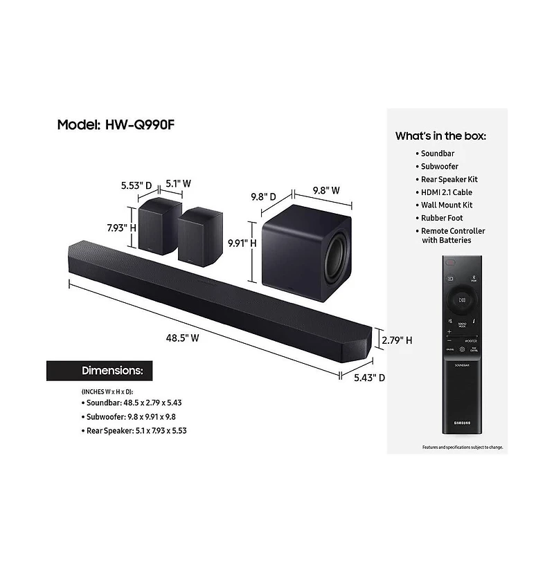 11.1.4 Channel Q-Series Soundbar with Subwoofer and Rear Speakers