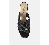 knope cross straps block heel sandals