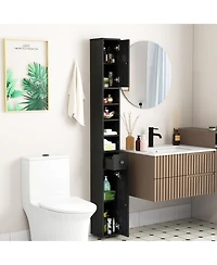 Gymax Tall Slim Bathroom Storage Cabinet Linen Tower w/Drawer Adjustable Shelves Black