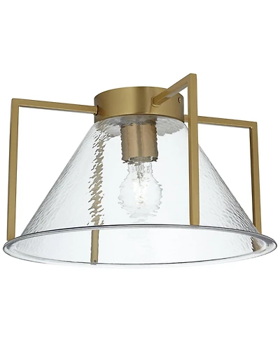 Possini Euro Design Ellsmere 15" Modern Flush-Mount Ceiling Light Fixture Kitchen Foyer Hallway Warm Brass Finish Hammered Glass