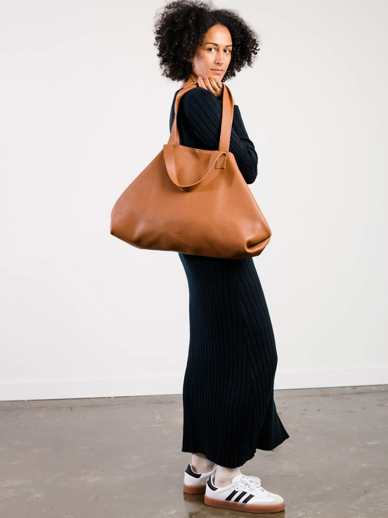 Able Large Foldable East/West Tote Bag, Pebbled Nut