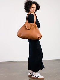 Able Large Foldable East/West Tote Bag, Pebbled Nut