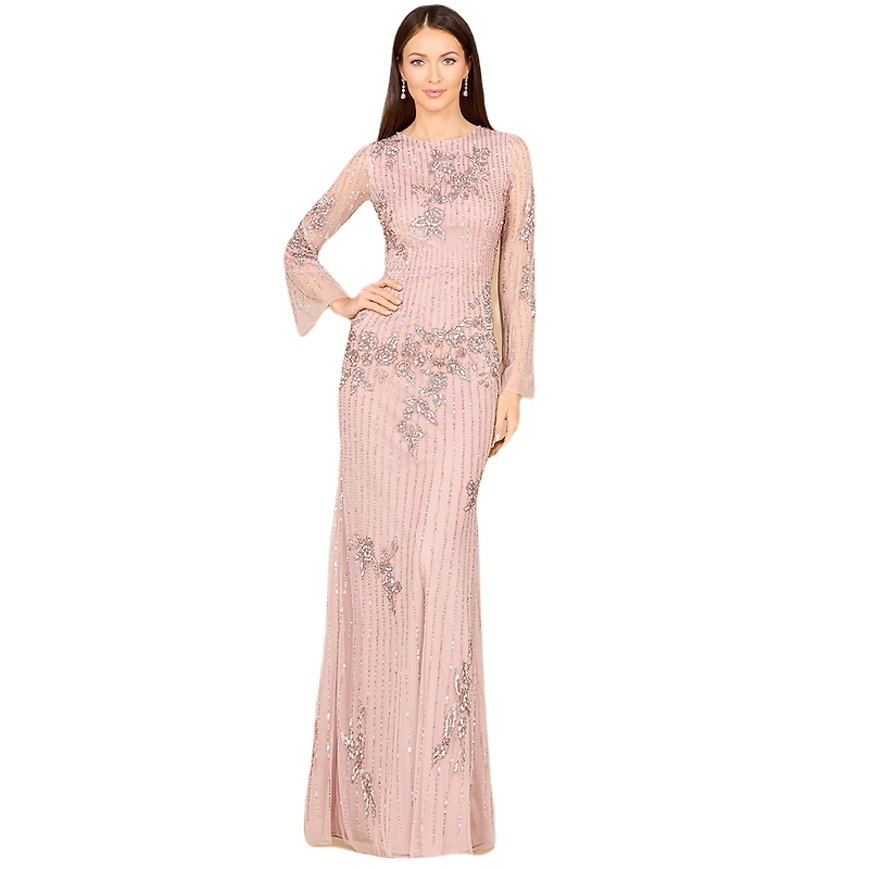 Lara Women's Long Sleeve, High Neck Beaded Gown - Outlet