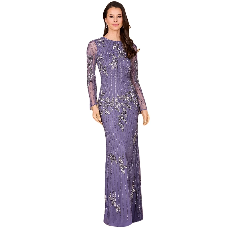 Lara Women's Long Sleeve, High Neck Beaded Gown - Outlet
