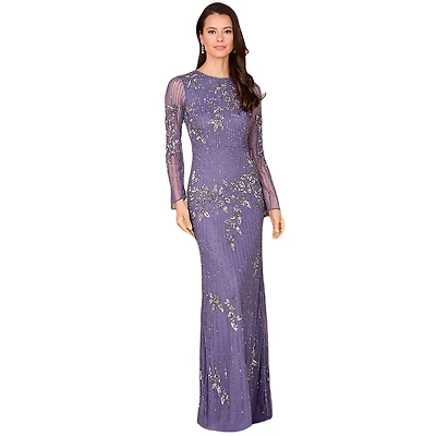 Lara Women's Long Sleeve, High Neck Beaded Gown - Outlet