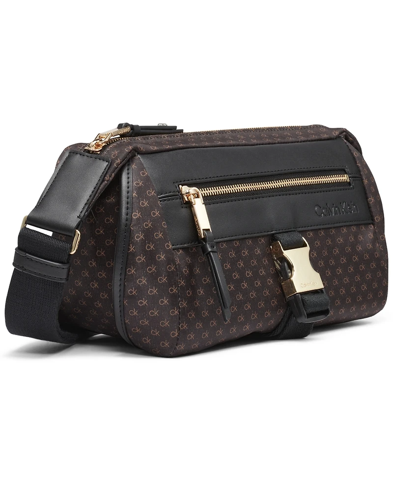 Calvin Klein Elora Nylon Mini Signature Top Zipper Crossbody