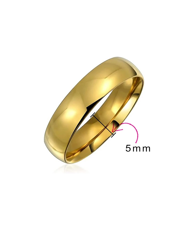 Bling Jewelry Plain Simple Dome Comfort Fit 5MM Band Ring Gold Plated Silver Tone Stainless Steel