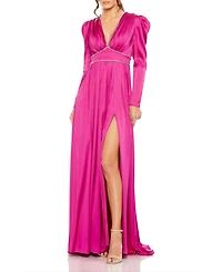Mac Duggal Women's Rhinestone Trim Puff Sleeve Gathered Gown
