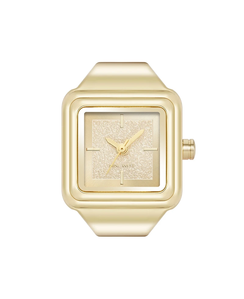 Nine West Women's Quartz Polished Square Gold-Tone Metal Alloy Ring Watch, 21mm