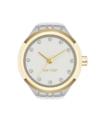 Nine West Women's Quartz Two-Tone Metal Alloy Crystal Accented Dial Ring Watch, 23mm