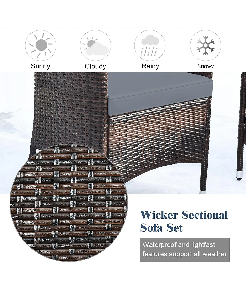 4 Pcs Outdoor Patio Rattan Furniture Set Table Shelf Sofa