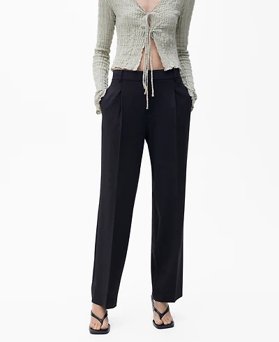 Mango Women's Straight-Fit Pleated Trousers Pants