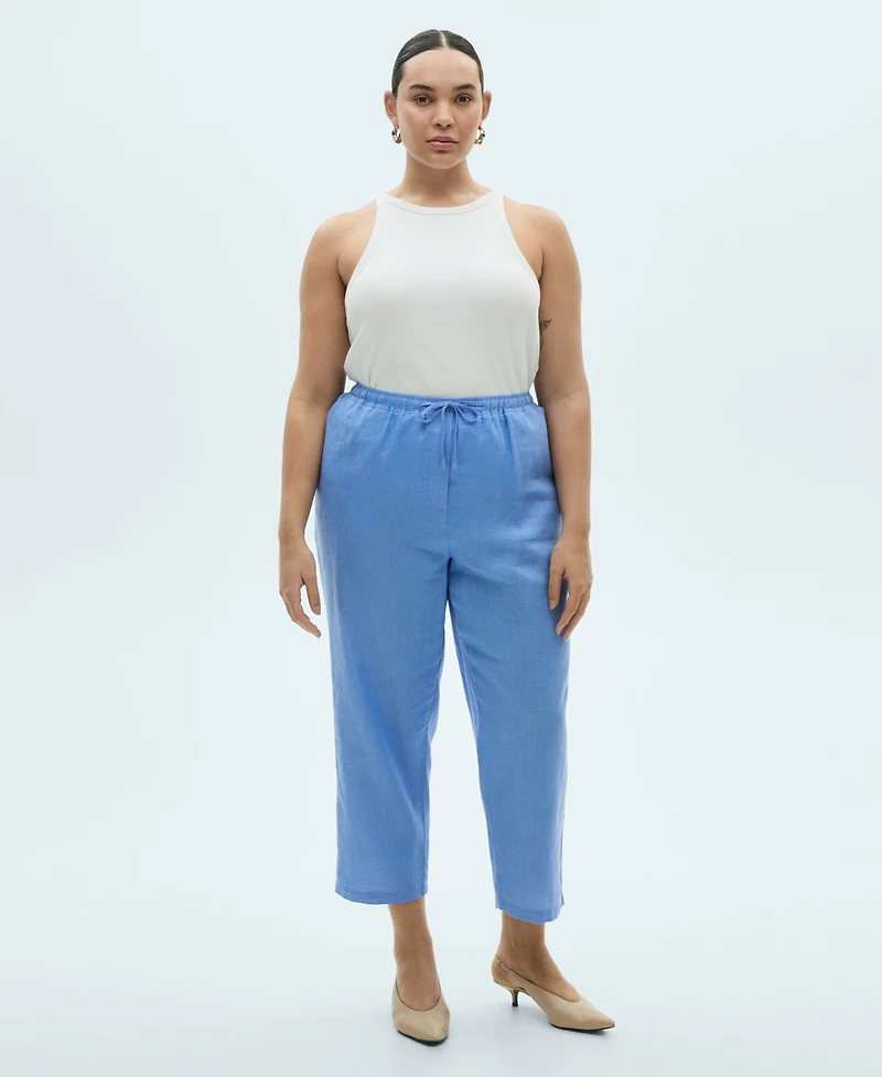Mango Women's Straight Linen-Blend Trousers Pants