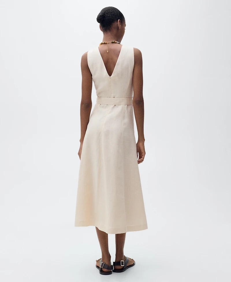 Mango Women's Belt Linen Dress