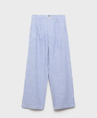 Mango Women's Striped Linen-Blend Trousers Pants