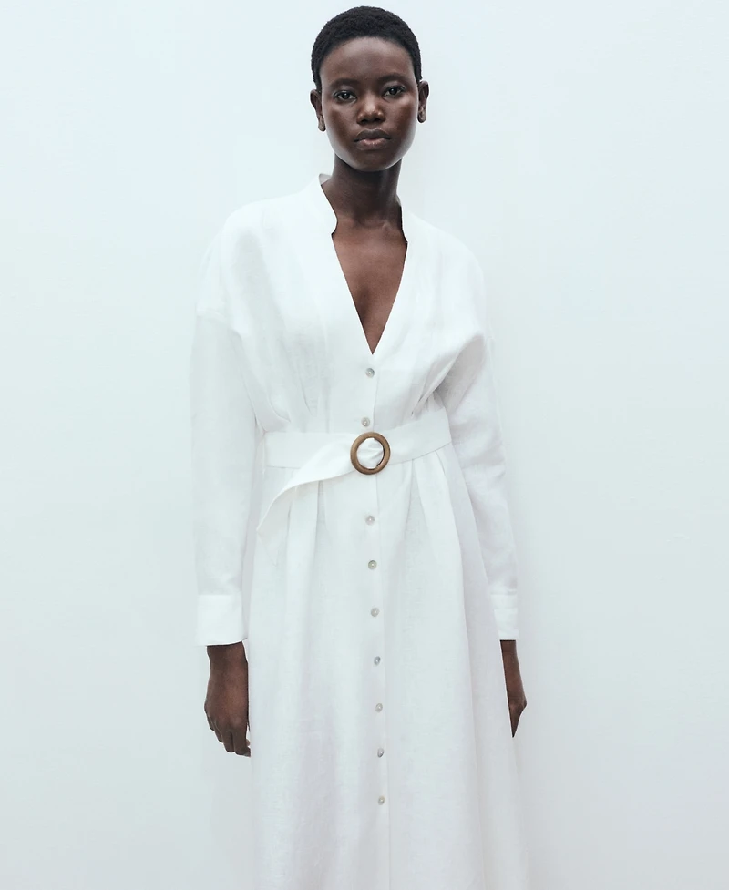 Mango Women's Belt Linen Shirt Dress