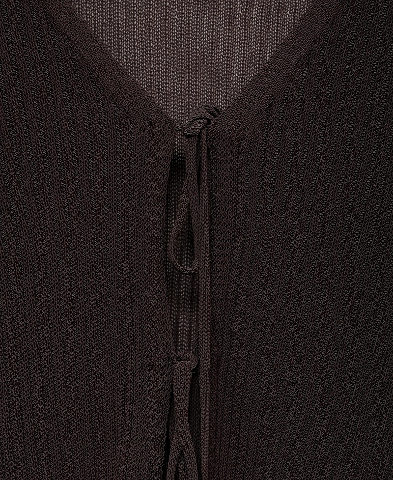 Mango Women's Ribbed Knit Bows Cardigan Sweater