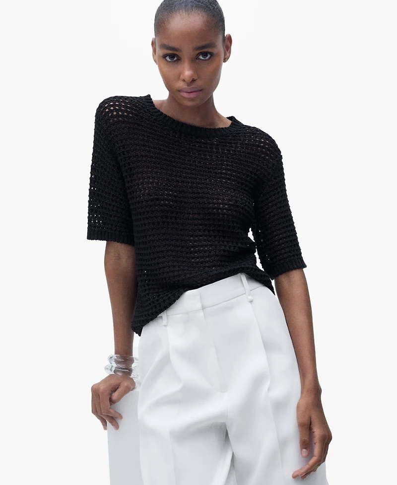 Mango Women's Short-Sleeved Openwork Knitted Sweater