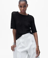 Mango Women's Short-Sleeved Openwork Knitted Sweater